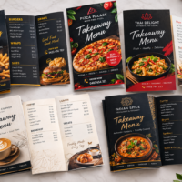 Professional takeaway menus with food photography and custom designs